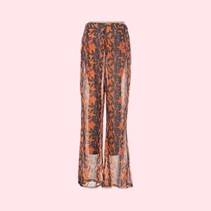 PrettyLittleThing Orange Floral Sheer Wide Leg Pants Beach Cover Up Size 12‎